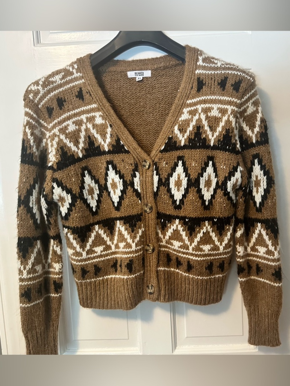 BB Dakota Brown Fair Isle Button-Front Cardigan